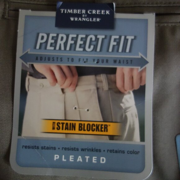NWT TIMBERCREEK by WRANNWT TGLER Dark Tan Pleated Perfect Fit Slacks Pants 34x30 - Picture 3 of 7